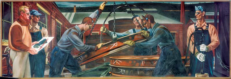 New Deal Art in Central Pa - "Locomotive Repair Operation" mural by Harold Lehman in Renovo, 1943. 